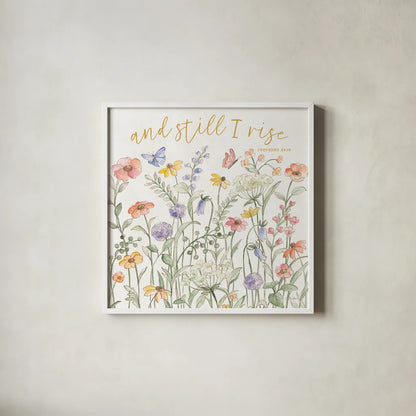 Wild Bloom III Religious by Silvia Vassileva. Shown in a crisp white glass frame for a clean and minimalist style. Available as an archival giclee rolled canvas, fine art paper, or poster print. SKU 99218a.
