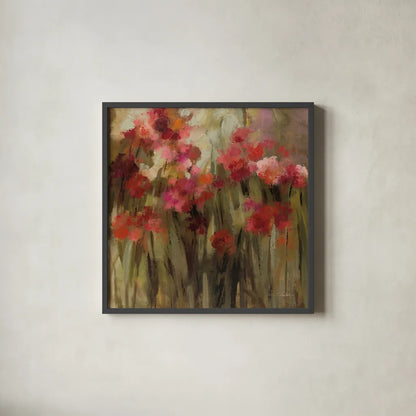 Wild Carnations by Silvia Vassileva. Shown in a sleek black glass frame for a contemporary gallery look. Available as an archival giclee rolled canvas, fine art paper, or poster print. SKU 95704a.