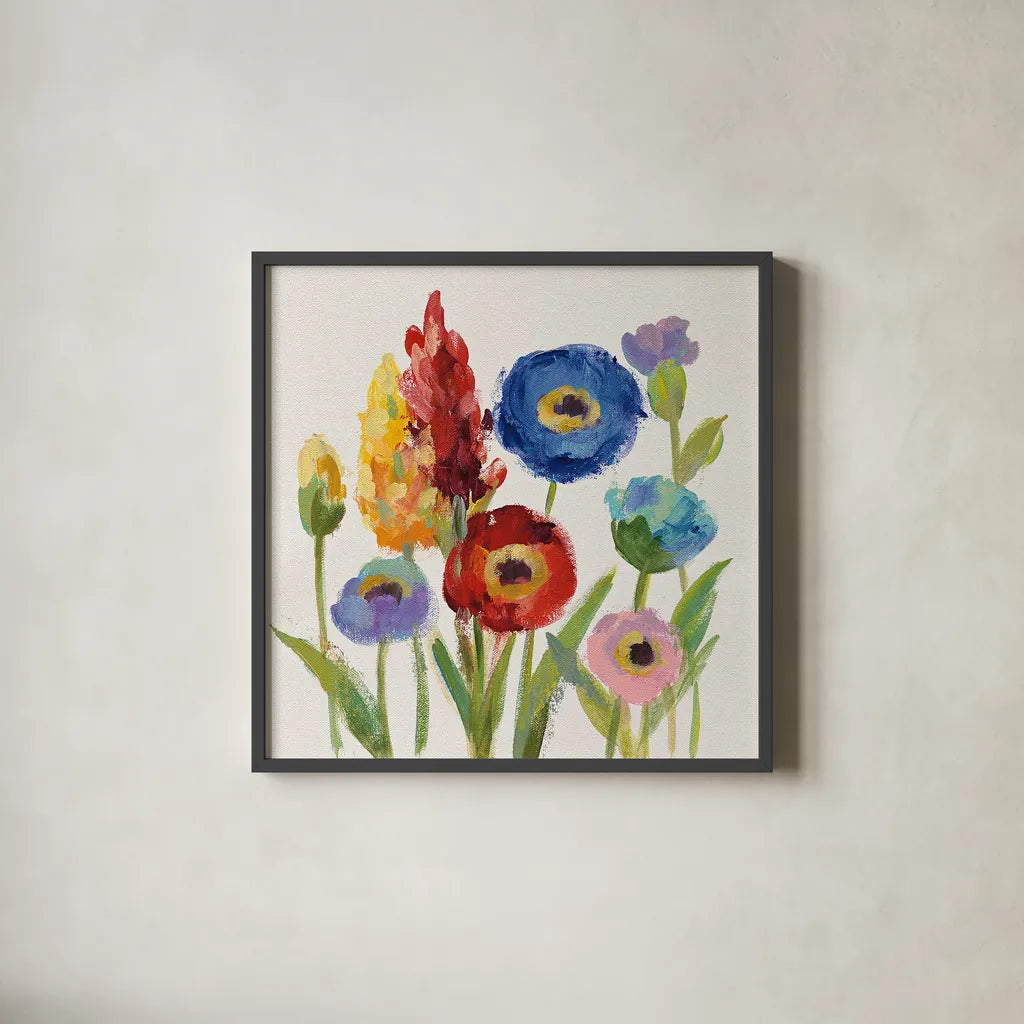 Wild Garden I by Silvia Vassileva. Shown in a sleek black glass frame for a contemporary gallery look. Available as an archival giclee rolled canvas, fine art paper, or poster print. SKU 30152a.