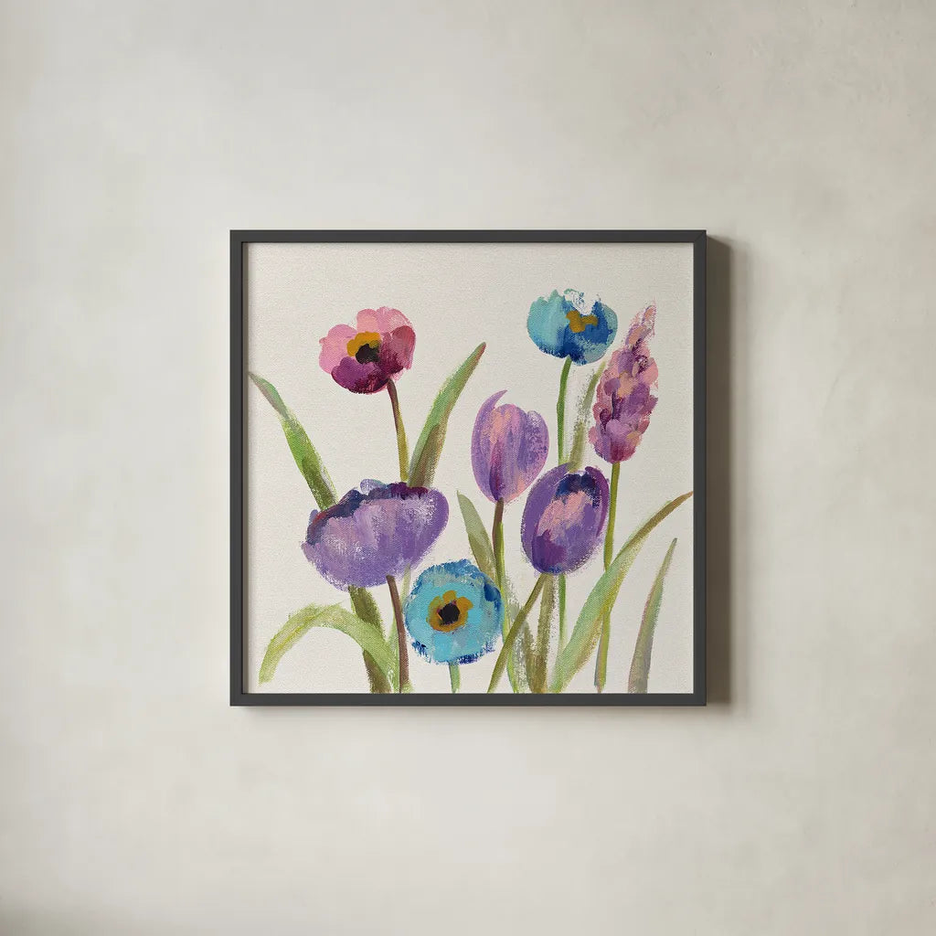 Wild Garden II by Silvia Vassileva. Shown in a sleek black glass frame for a contemporary gallery look. Available as an archival giclee rolled canvas, fine art paper, or poster print. SKU 30153a.