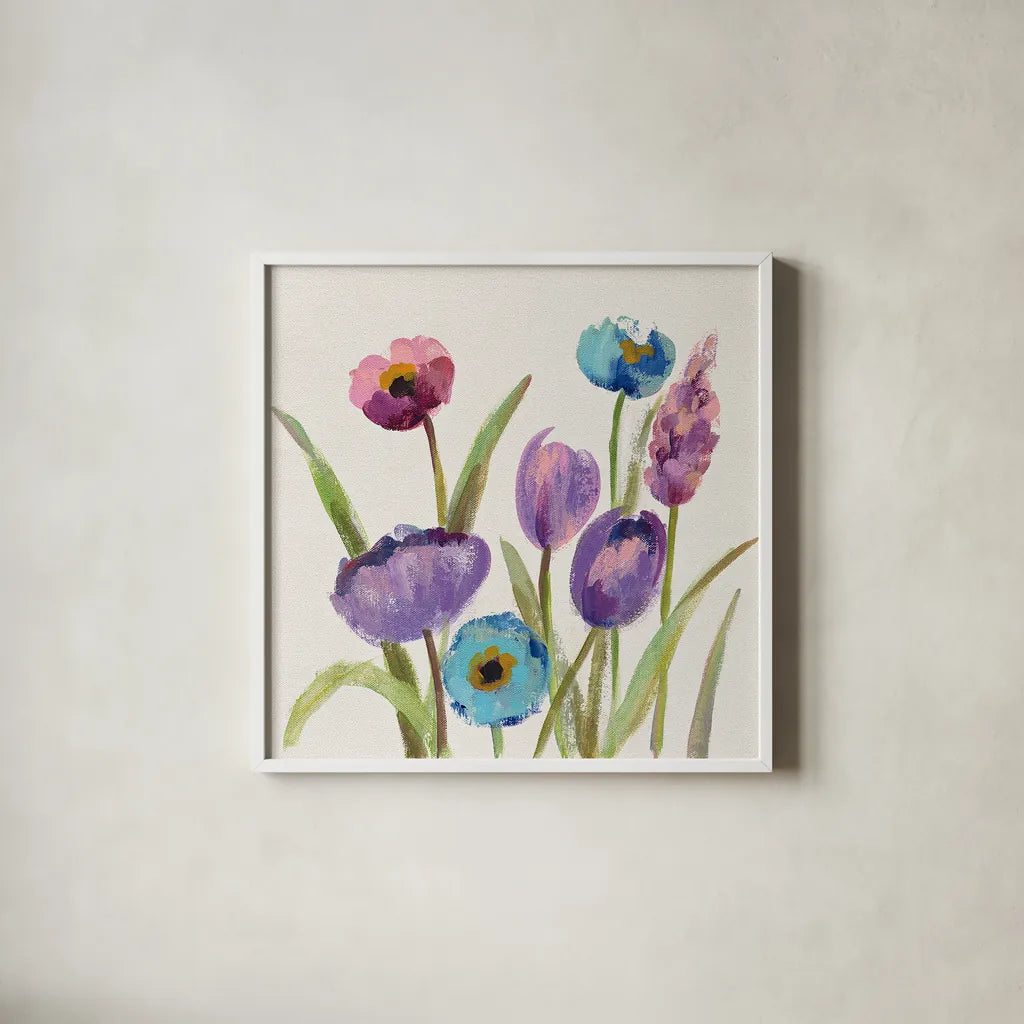 Wild Garden II by Silvia Vassileva. Shown in a crisp white glass frame for a clean and minimalist style. Available as an archival giclee rolled canvas, fine art paper, or poster print. SKU 30153a.
