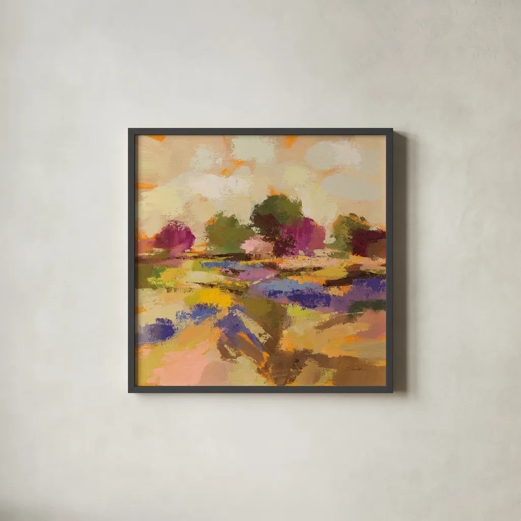 Wildflower Bloom I by Silvia Vassileva. Shown in a sleek black glass frame for a contemporary gallery look. Available as an archival giclee rolled canvas, fine art paper, or poster print. SKU 90329a.