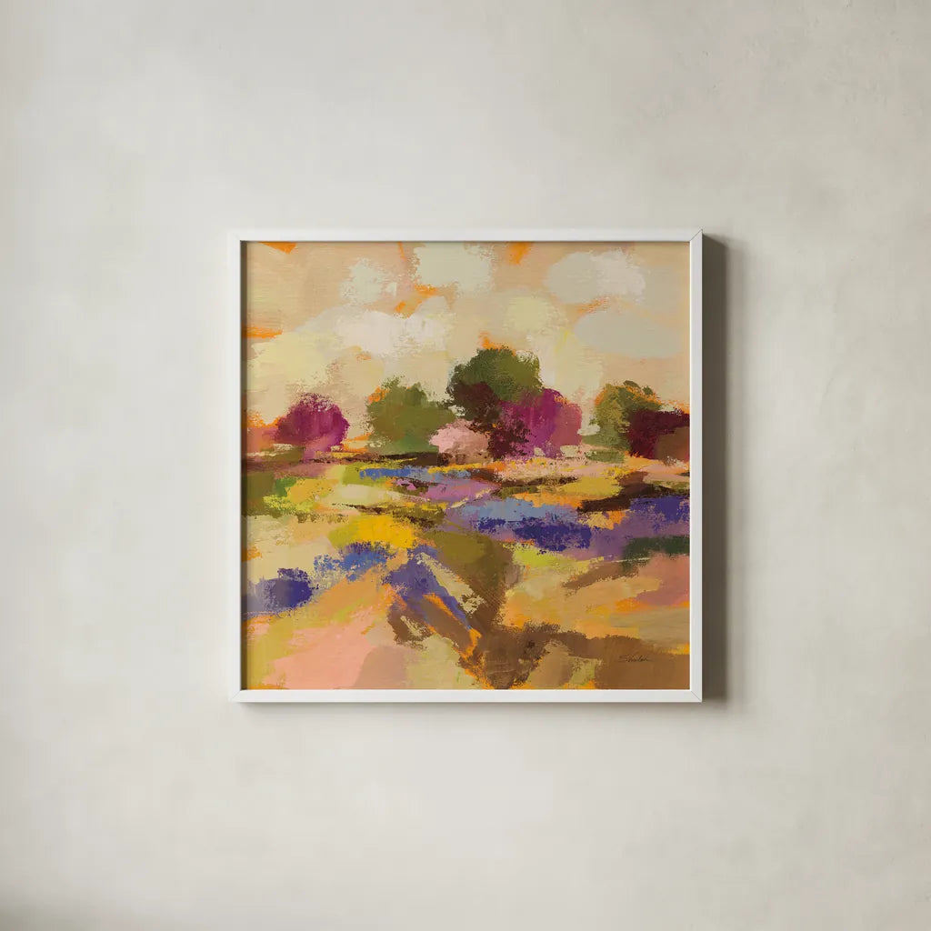 Wildflower Bloom I by Silvia Vassileva. Shown in a crisp white glass frame for a clean and minimalist style. Available as an archival giclee rolled canvas, fine art paper, or poster print. SKU 90329a.