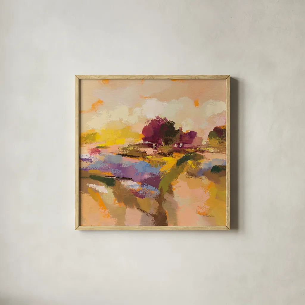 Wildflower Bloom II by Silvia Vassileva. Shown in a natural wood glass frame for a timeless modern aesthetic. Available as an archival giclee rolled canvas, fine art paper, or poster print. SKU 90330a.