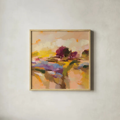 Wildflower Bloom II by Silvia Vassileva. Shown in a natural wood glass frame for a timeless modern aesthetic. Available as an archival giclee rolled canvas, fine art paper, or poster print. SKU 90330a.
