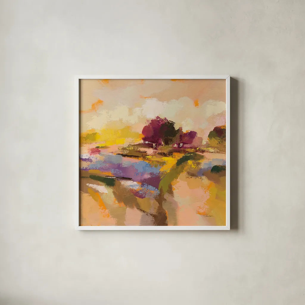 Wildflower Bloom II by Silvia Vassileva. Shown in a crisp white glass frame for a clean and minimalist style. Available as an archival giclee rolled canvas, fine art paper, or poster print. SKU 90330a.