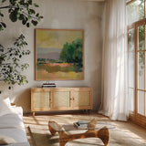 Willow by Silvia Vassileva. Shown in a natural wood frame in a cozy modern living room. Available as an archival giclee rolled canvas, fine art paper, or poster print. SKU 89706a.
