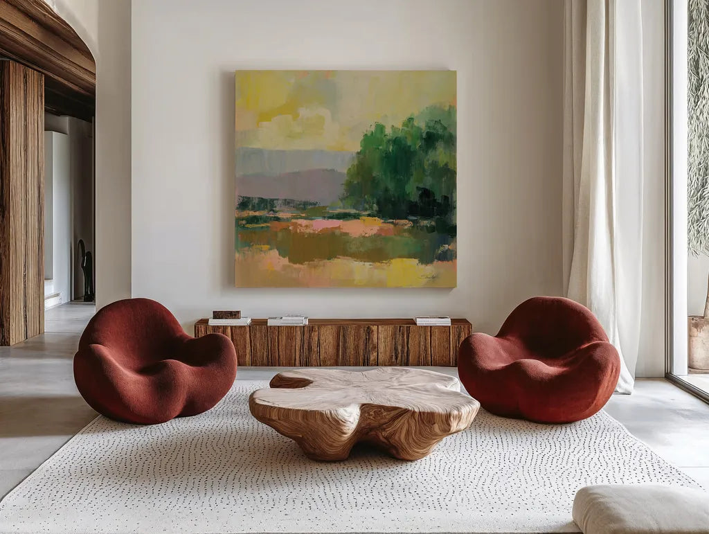 Willow by Silvia Vassileva. Shown as extra-large giant wall art in a modern living room. Available as an archival giclee rolled canvas, fine art paper, or poster print. SKU 89706a.