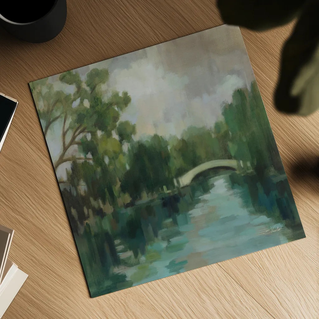 Willows by the Bridge by Silvia Vassileva. Shown as a detailed flat fine art print, highlighting archival giclee quality. Available as an archival giclee rolled canvas, fine art paper, or poster print. SKU 100284a.