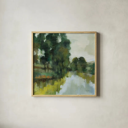 Willows by the Pond I by Silvia Vassileva. Shown in a natural wood glass frame for a timeless modern aesthetic. Available as an archival giclee rolled canvas, fine art paper, or poster print. SKU 88693a.
