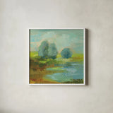 Windsor Blue Field I by Silvia Vassileva. Shown in a crisp white glass frame for a clean and minimalist style. Available as an archival giclee rolled canvas, fine art paper, or poster print. SKU 14776a.
