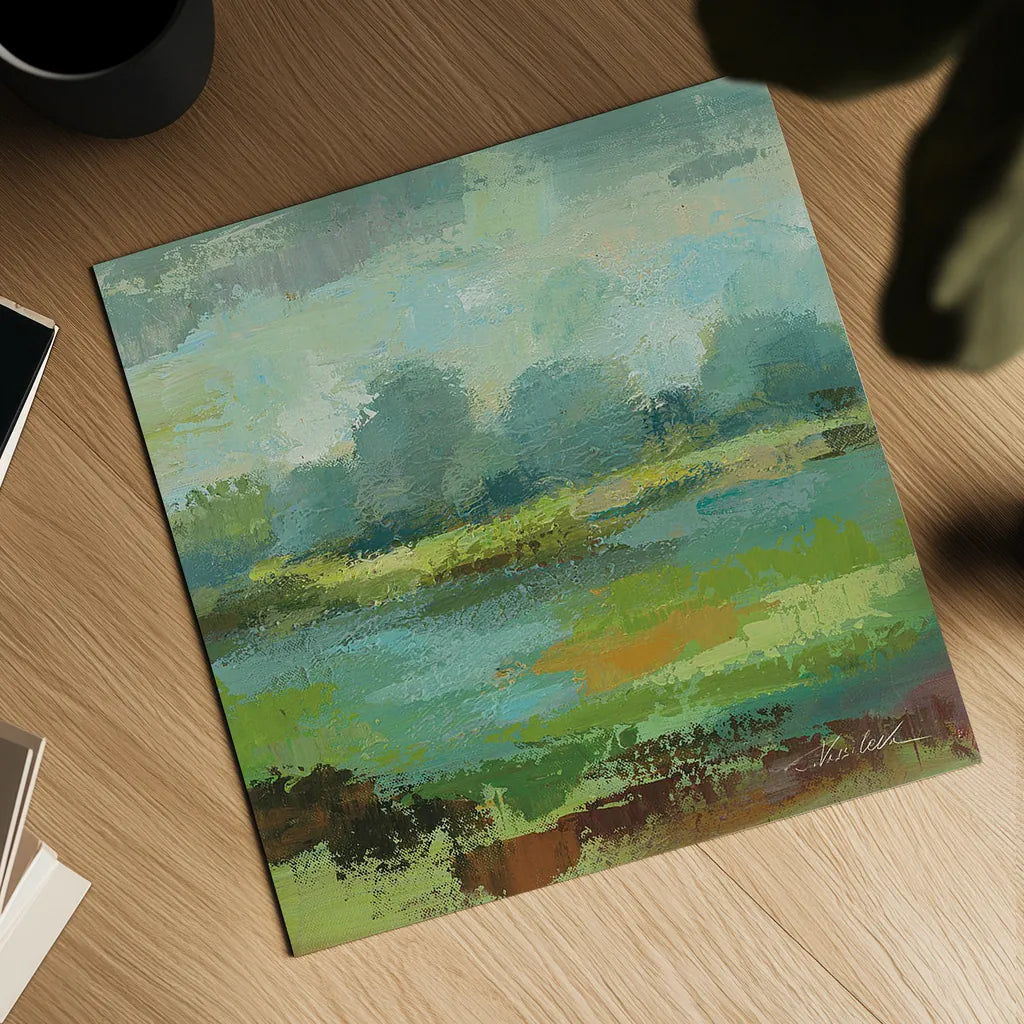 Windsor Blue Field II by Silvia Vassileva. Shown as a detailed flat fine art print, highlighting archival giclee quality. Available as an archival giclee rolled canvas, fine art paper, or poster print. SKU 14777a.