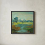Windsor Blue Field III by Silvia Vassileva. Shown in a sleek black glass frame for a contemporary gallery look. Available as an archival giclee rolled canvas, fine art paper, or poster print. SKU 14778a.