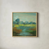 Windsor Blue Field III by Silvia Vassileva. Shown in a natural wood glass frame for a timeless modern aesthetic. Available as an archival giclee rolled canvas, fine art paper, or poster print. SKU 14778a.