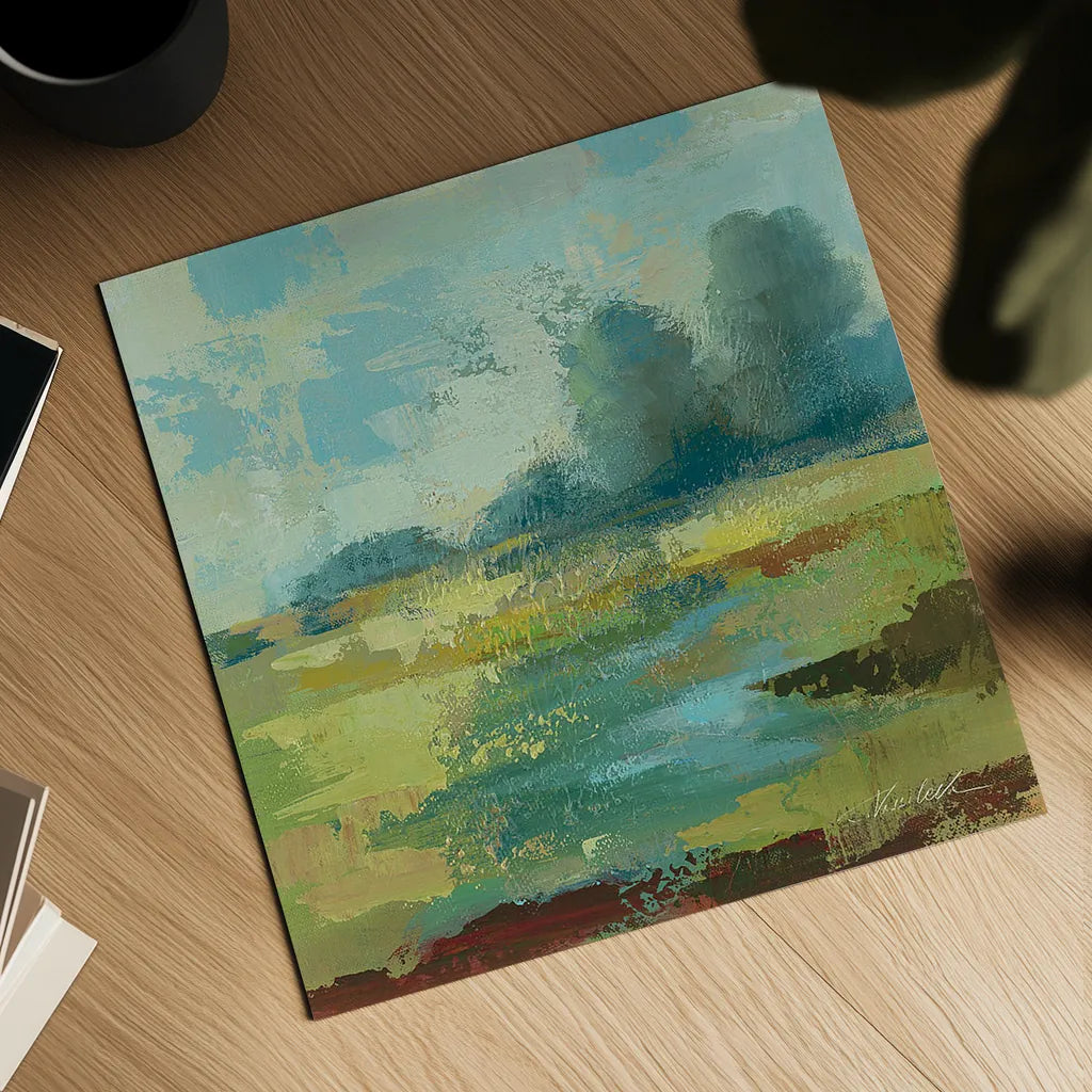 Windsor Blue Field IV by Silvia Vassileva. Shown as a detailed flat fine art print, highlighting archival giclee quality. Available as an archival giclee rolled canvas, fine art paper, or poster print. SKU 14779a.