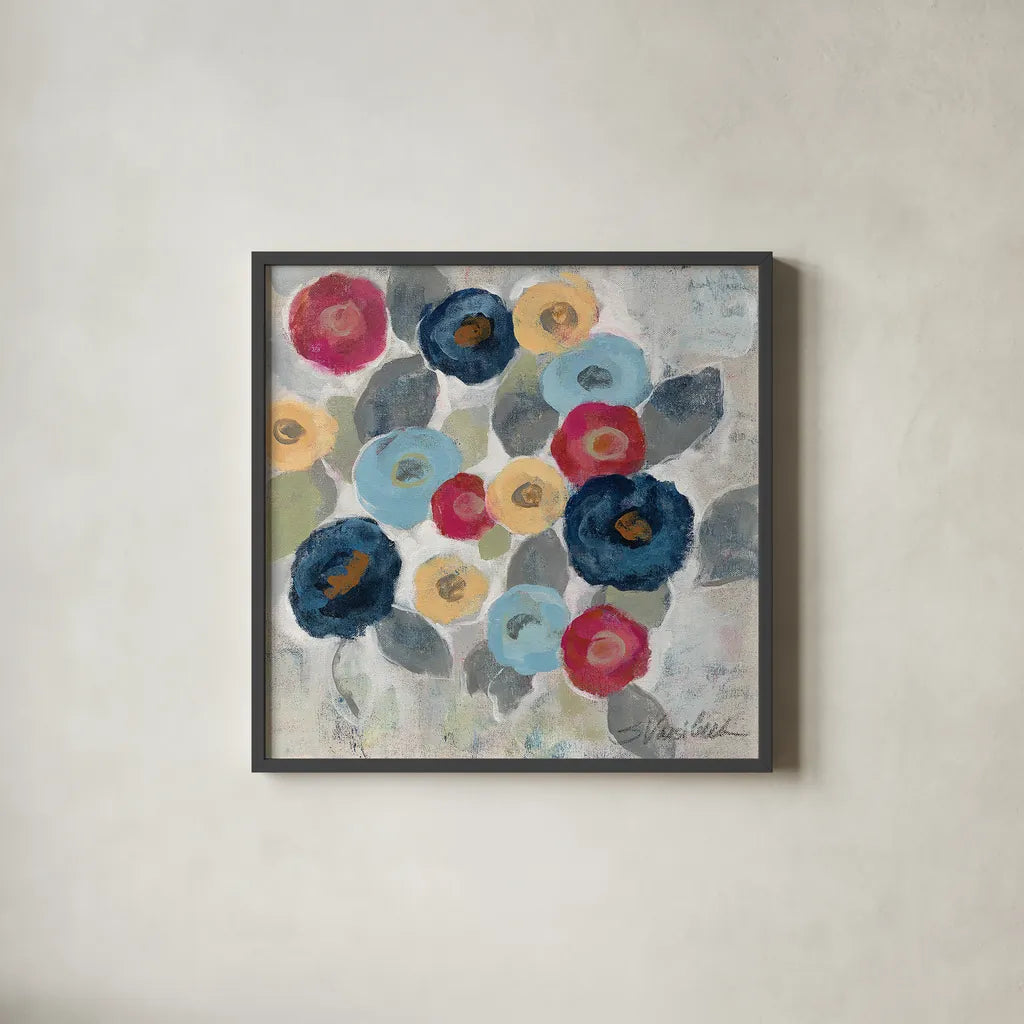 Winter Flowers II by Silvia Vassileva. Shown in a sleek black glass frame for a contemporary gallery look. Available as an archival giclee rolled canvas, fine art paper, or poster print. SKU 23934a.