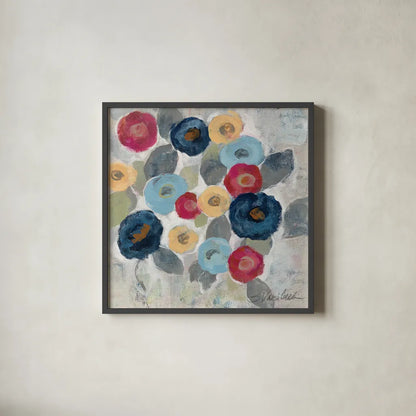 Winter Flowers II by Silvia Vassileva. Shown in a sleek black glass frame for a contemporary gallery look. Available as an archival giclee rolled canvas, fine art paper, or poster print. SKU 23934a.