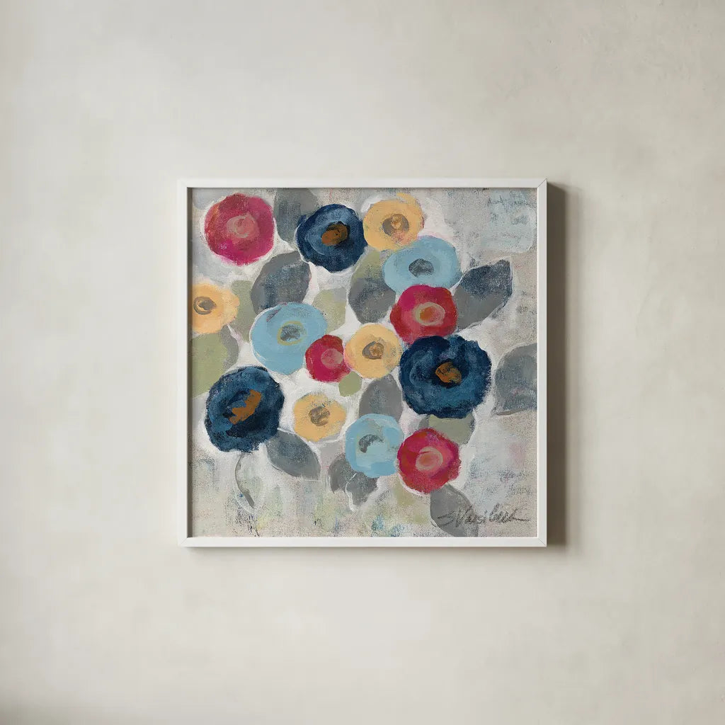 Winter Flowers II by Silvia Vassileva. Shown in a crisp white glass frame for a clean and minimalist style. Available as an archival giclee rolled canvas, fine art paper, or poster print. SKU 23934a.