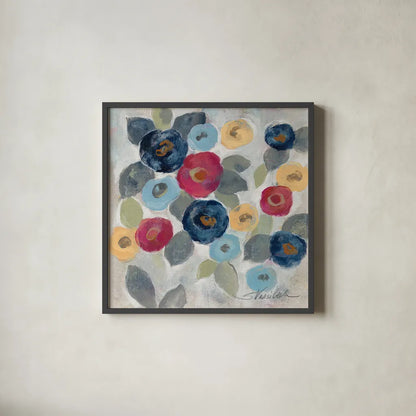 Winter Flowers III by Silvia Vassileva. Shown in a sleek black glass frame for a contemporary gallery look. Available as an archival giclee rolled canvas, fine art paper, or poster print. SKU 23935a.