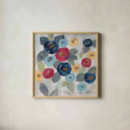 Winter Flowers III by Silvia Vassileva. Shown in a natural wood glass frame for a timeless modern aesthetic. Available as an archival giclee rolled canvas, fine art paper, or poster print. SKU 23935a.