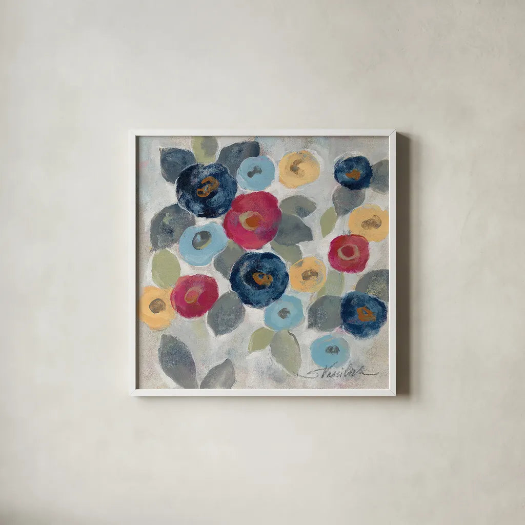 Winter Flowers III by Silvia Vassileva. Shown in a crisp white glass frame for a clean and minimalist style. Available as an archival giclee rolled canvas, fine art paper, or poster print. SKU 23935a.