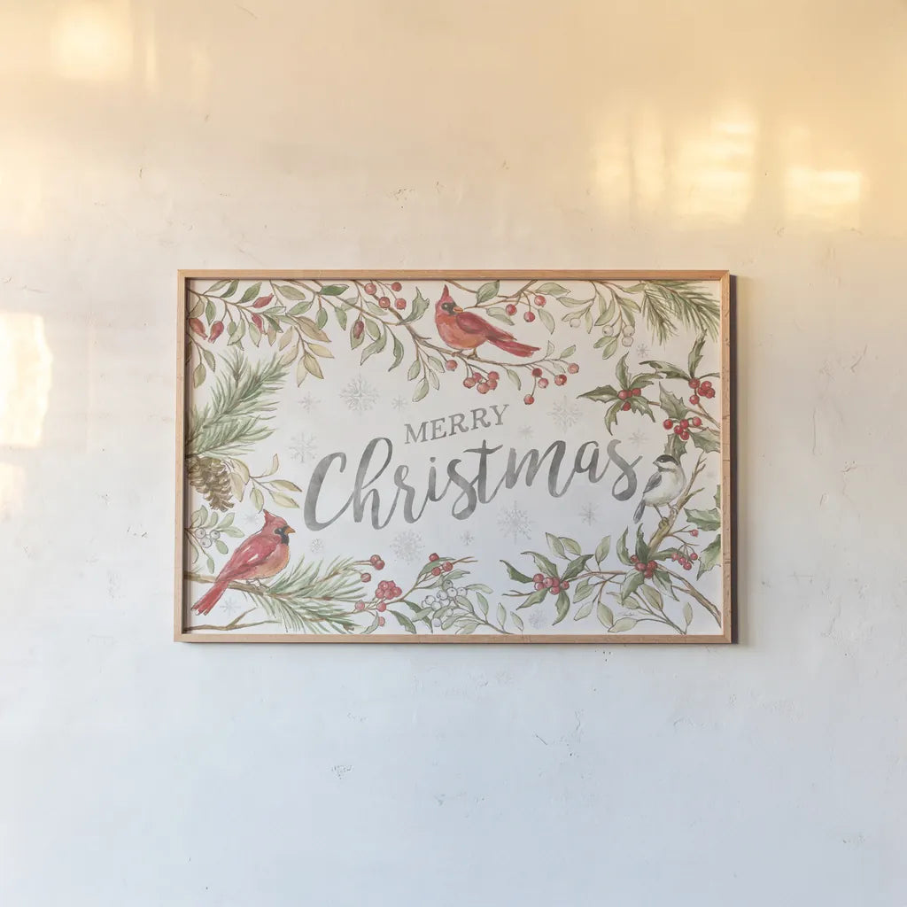 Winter Harmony I Merry Christmas by Silvia Vassileva. shown as a paper print in a natural frame. Available as a archival giclee rolled canvas, fine art paper, or poster print. SKU 90104i.