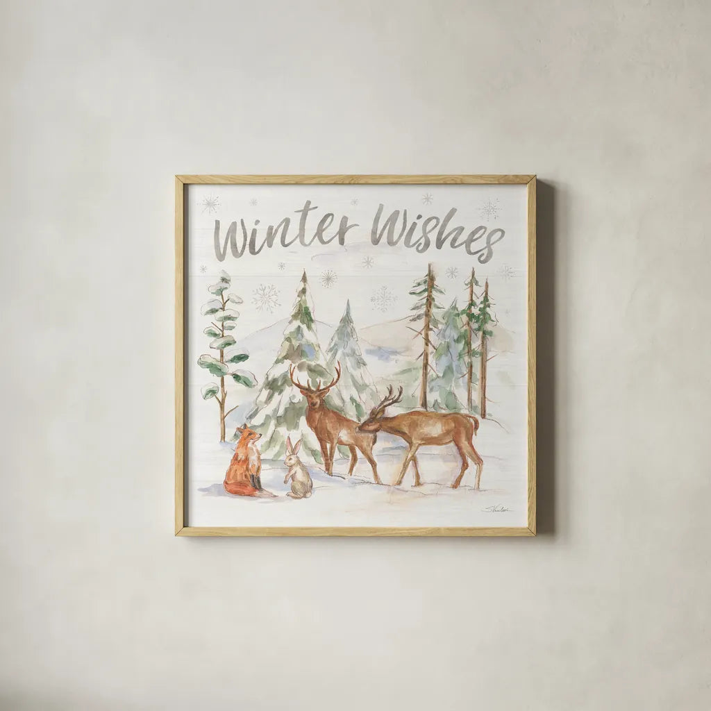 Winter Wonderland VII by Silvia Vassileva. Shown in a natural wood glass frame for a timeless modern aesthetic. Available as an archival giclee rolled canvas, fine art paper, or poster print. SKU 83863a.