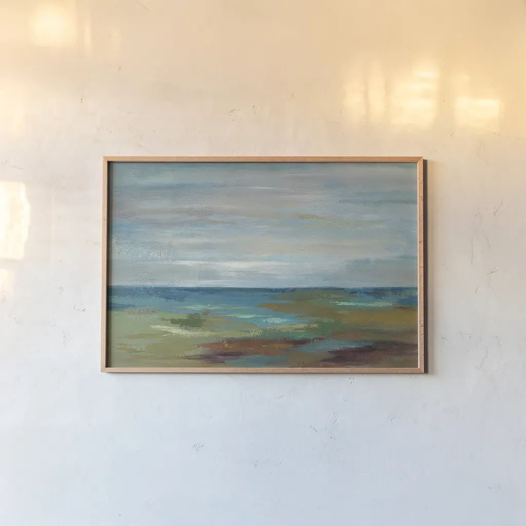 Wispy Clouds by Silvia Vassileva. shown as a paper print in a natural frame. Available as a archival giclee rolled canvas, fine art paper, or poster print. SKU 13293i.