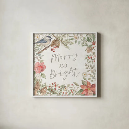 Woodland Christmas II by Silvia Vassileva. Shown in a crisp white glass frame for a clean and minimalist style. Available as an archival giclee rolled canvas, fine art paper, or poster print. SKU 78223a.