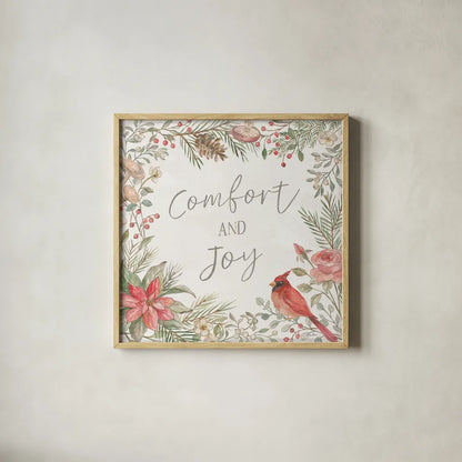 Woodland Christmas III by Silvia Vassileva. Shown in a natural wood glass frame for a timeless modern aesthetic. Available as an archival giclee rolled canvas, fine art paper, or poster print. SKU 78224a.