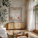 Woodland Christmas III by Silvia Vassileva. Shown in a natural wood frame in a cozy modern living room. Available as an archival giclee rolled canvas, fine art paper, or poster print. SKU 78224a.