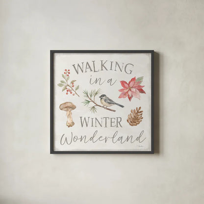 Woodland Christmas VII by Silvia Vassileva. Shown in a sleek black glass frame for a contemporary gallery look. Available as an archival giclee rolled canvas, fine art paper, or poster print. SKU 78228a.