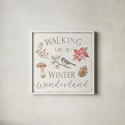 Woodland Christmas VII by Silvia Vassileva. Shown in a crisp white glass frame for a clean and minimalist style. Available as an archival giclee rolled canvas, fine art paper, or poster print. SKU 78228a.