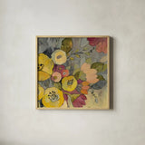 Yellow Floral Duo I Crop by Silvia Vassileva. Shown in a natural wood glass frame for a timeless modern aesthetic. Available as an archival giclee rolled canvas, fine art paper, or poster print. SKU 21583a.