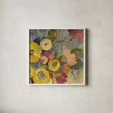 Yellow Floral Duo I Crop by Silvia Vassileva. Shown in a crisp white glass frame for a clean and minimalist style. Available as an archival giclee rolled canvas, fine art paper, or poster print. SKU 21583a.