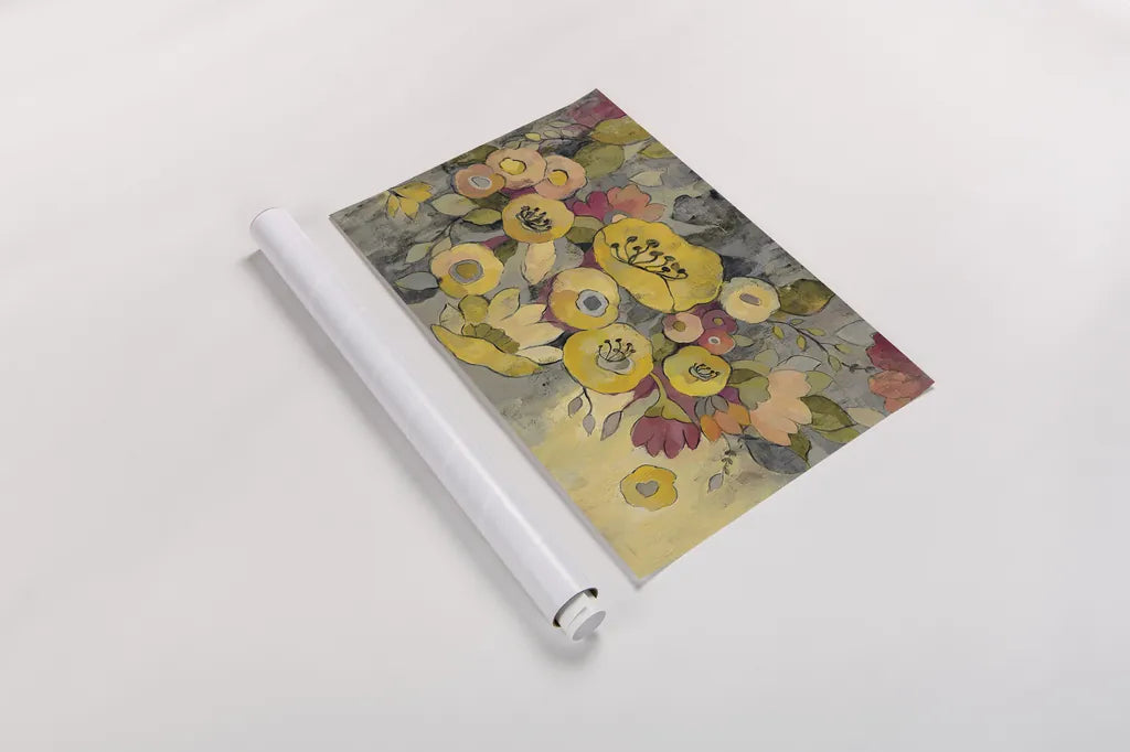 Yellow Floral Duo III by Silvia Vassileva. shown as a rolled paper print. Available as archival giclee rolled canvas, fine art paper, or poster print. SKU 21585i.