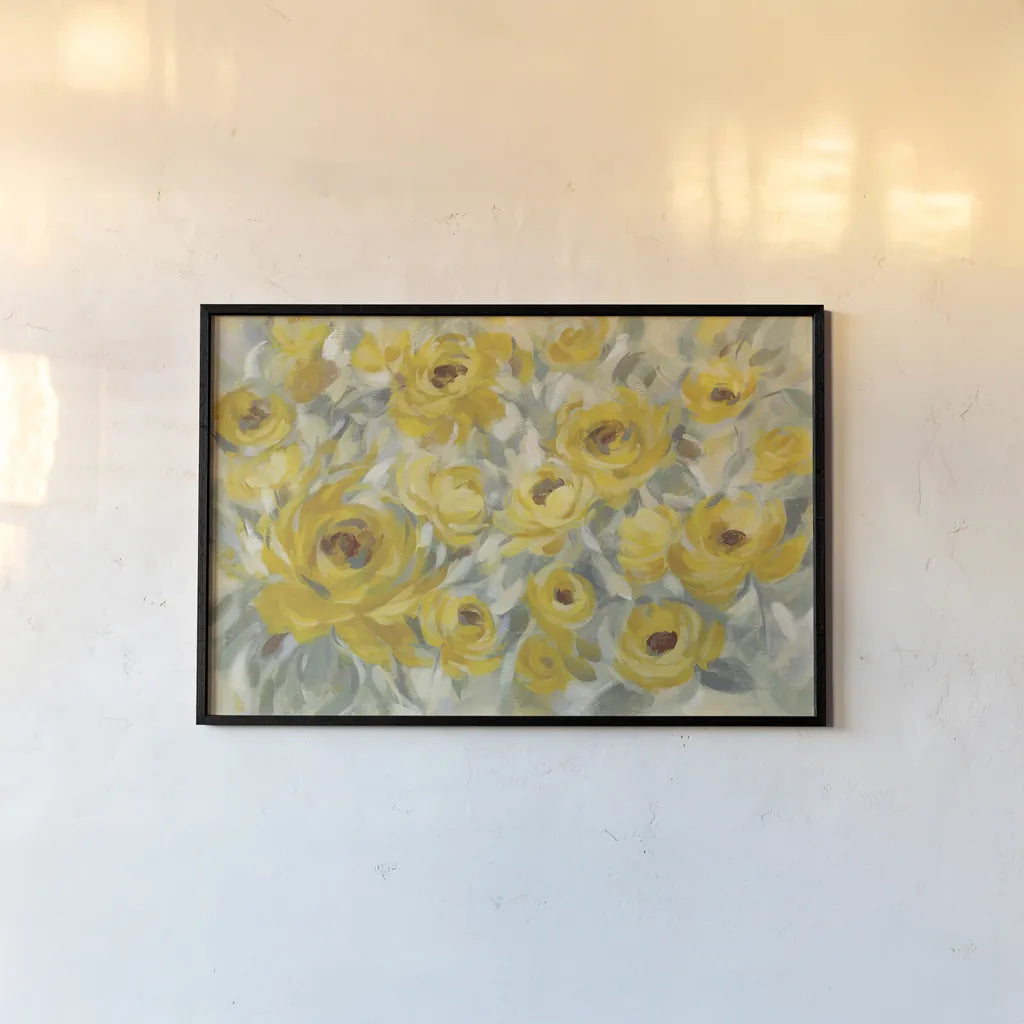 Yellow Roses by Silvia Vassileva. shown as a paper print in a black flame. Available as a archival giclee rolled canvas, fine art paper, or poster print. SKU 50288i.