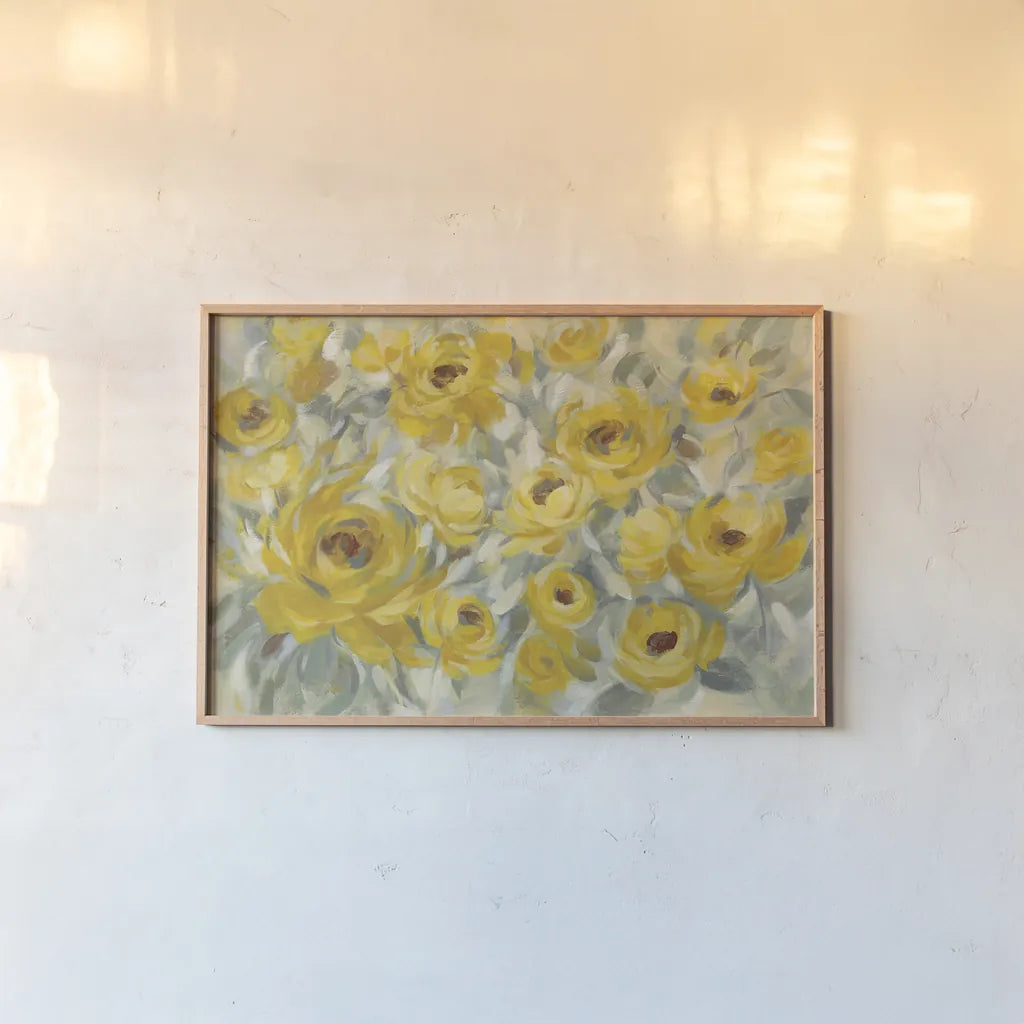 Yellow Roses by Silvia Vassileva. shown as a paper print in a natural frame. Available as a archival giclee rolled canvas, fine art paper, or poster print. SKU 50288i.