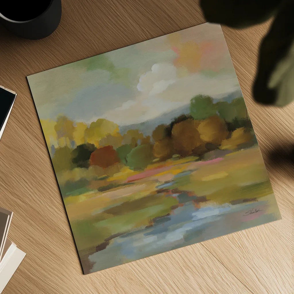 Yellow Trees by Silvia Vassileva. Shown as a detailed flat fine art print, highlighting archival giclee quality. Available as an archival giclee rolled canvas, fine art paper, or poster print. SKU 95714a.