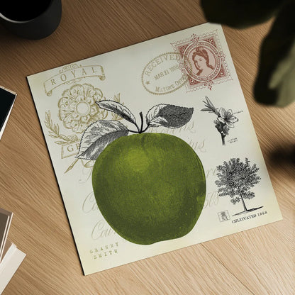 Apple Notes by Studio Mousseau. Shown as a detailed flat fine art print, highlighting archival giclee quality. Available as an archival giclee rolled canvas, fine art paper, or poster print. SKU 10740a.