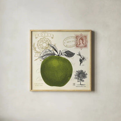 Apple Notes by Studio Mousseau. Shown in a natural wood glass frame for a timeless modern aesthetic. Available as an archival giclee rolled canvas, fine art paper, or poster print. SKU 10740a.