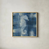 Batik Seas I by Studio Mousseau. Shown in a natural wood glass frame for a timeless modern aesthetic. Available as an archival giclee rolled canvas, fine art paper, or poster print. SKU 32501a.