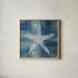 Batik Seas II by Studio Mousseau. Shown in a natural wood glass frame for a timeless modern aesthetic. Available as an archival giclee rolled canvas, fine art paper, or poster print. SKU 32502a.