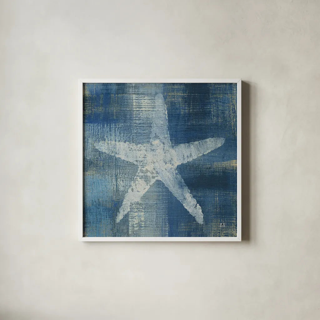 Batik Seas II by Studio Mousseau. Shown in a crisp white glass frame for a clean and minimalist style. Available as an archival giclee rolled canvas, fine art paper, or poster print. SKU 32502a.