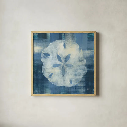 Batik Seas III by Studio Mousseau. Shown in a natural wood glass frame for a timeless modern aesthetic. Available as an archival giclee rolled canvas, fine art paper, or poster print. SKU 32503a.