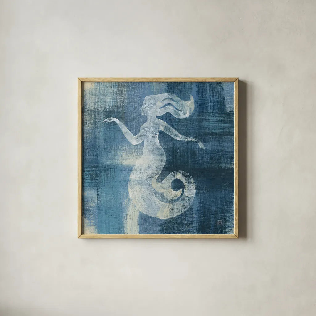Batik Seas IV by Studio Mousseau. Shown in a natural wood glass frame for a timeless modern aesthetic. Available as an archival giclee rolled canvas, fine art paper, or poster print. SKU 32504a.