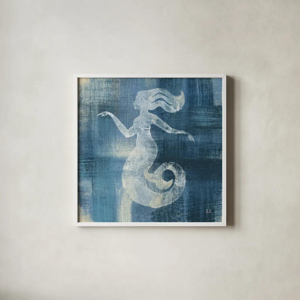 Batik Seas IV by Studio Mousseau. Shown in a crisp white glass frame for a clean and minimalist style. Available as an archival giclee rolled canvas, fine art paper, or poster print. SKU 32504a.