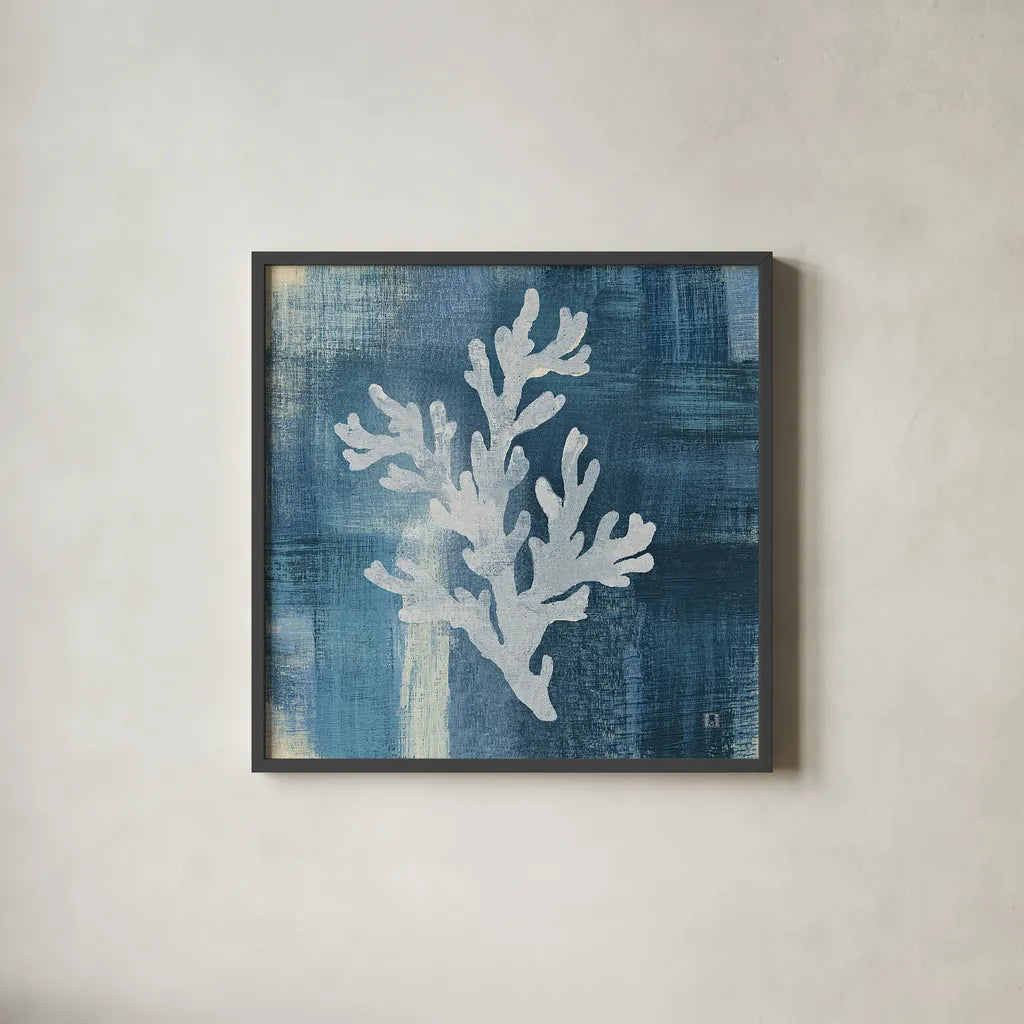 Batik Seas IV by Studio Mousseau. Shown in a sleek black glass frame for a contemporary gallery look. Available as an archival giclee rolled canvas, fine art paper, or poster print. SKU 60052a.