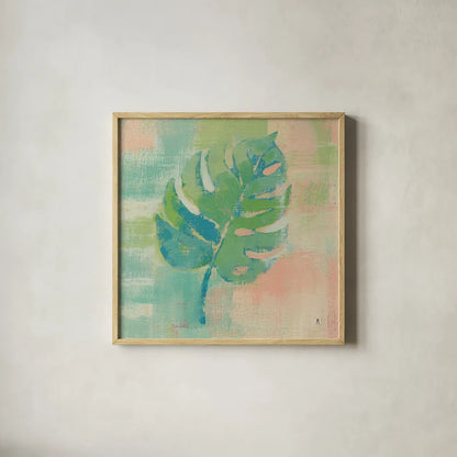 Beach Cove Leaves I by Studio Mousseau. Shown in a natural wood glass frame for a timeless modern aesthetic. Available as an archival giclee rolled canvas, fine art paper, or poster print. SKU 32497a.