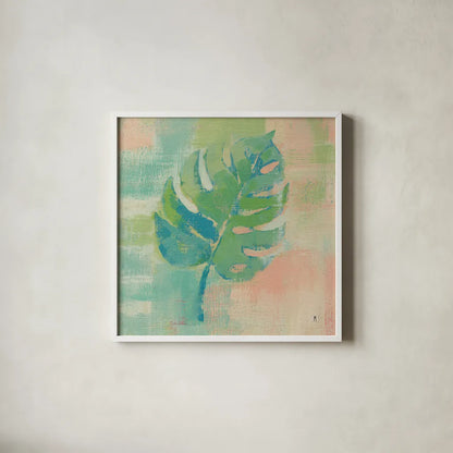 Beach Cove Leaves I by Studio Mousseau. Shown in a crisp white glass frame for a clean and minimalist style. Available as an archival giclee rolled canvas, fine art paper, or poster print. SKU 32497a.